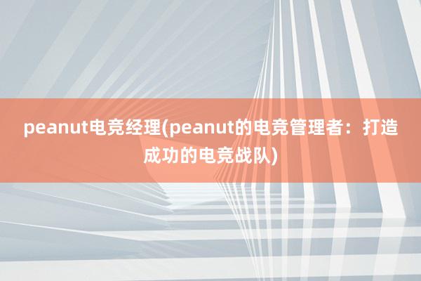 peanut电竞经理(peanut的电竞管理者：打造成功的电竞战队)