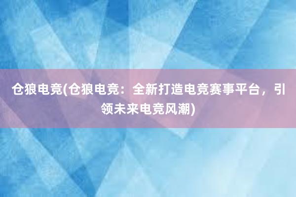 仓狼电竞(仓狼电竞：全新打造电竞赛事平台，引领未来电竞风潮)