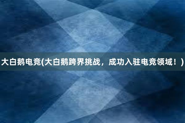 大白鹅电竞(大白鹅跨界挑战，成功入驻电竞领域！)