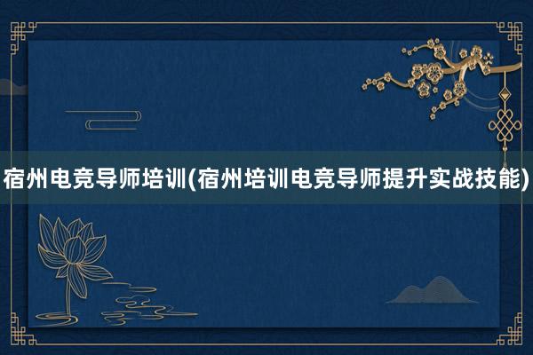 宿州电竞导师培训(宿州培训电竞导师提升实战技能)