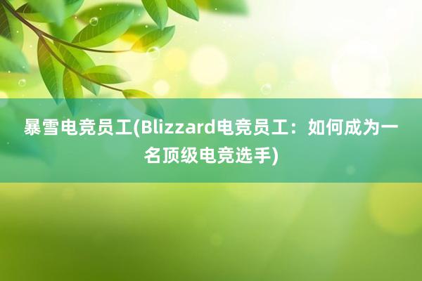 暴雪电竞员工(Blizzard电竞员工：如何成为一名顶级电竞选手)