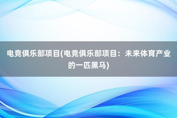 电竞俱乐部项目(电竞俱乐部项目：未来体育产业的一匹黑马)